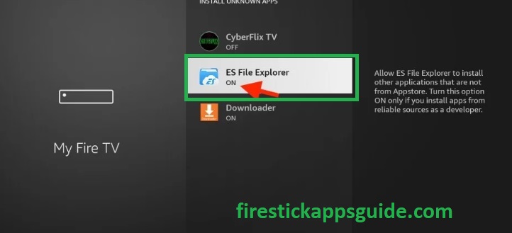 Turn on ES File Explorer to get Dofu Sports on Firestick