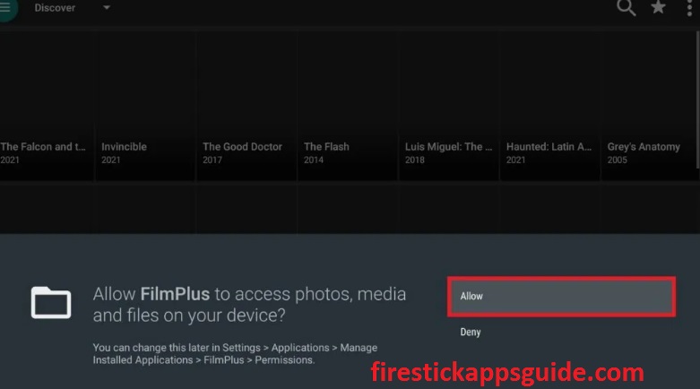Click the Allow button on FilmPlus