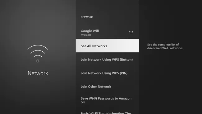 choose the See All Networks option to Connect Firestick to Hotel Wi-Fi