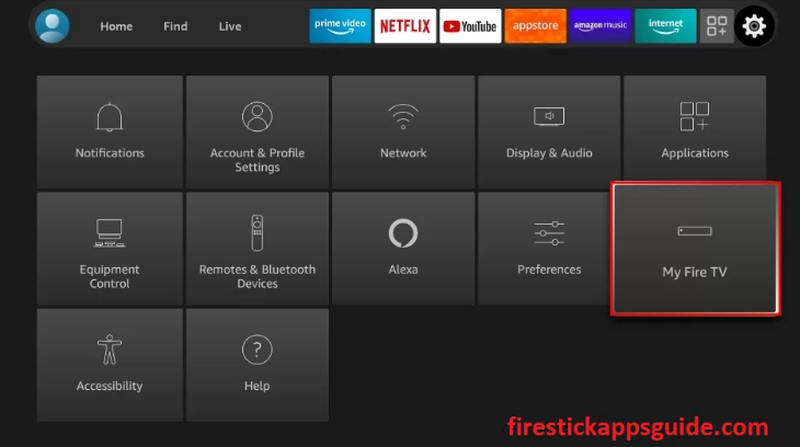  Tap the My Fire TV tile.