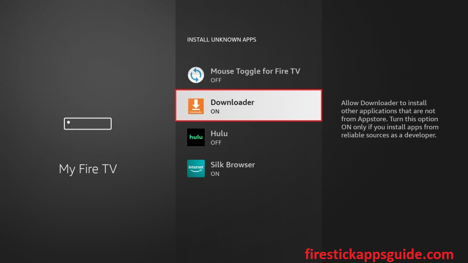 Turn on Downloader to install TvMob APK on Firestick