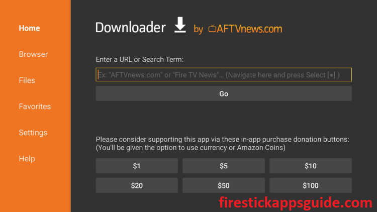 Type the URL link of the VUit apk for Firestick