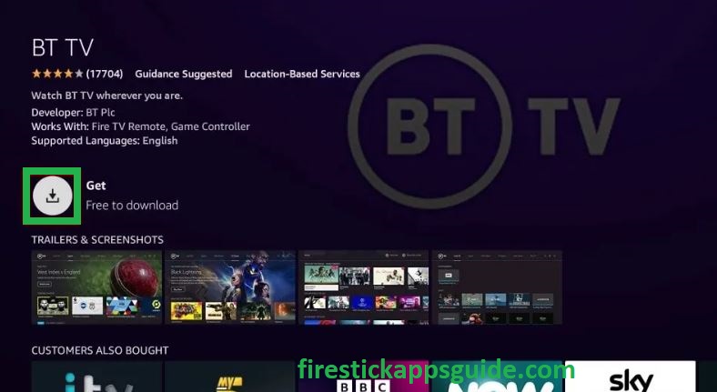 click Get to install the BT TV app