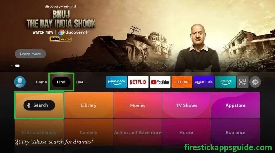 Hit Find option and choose the Search option on Firestick
