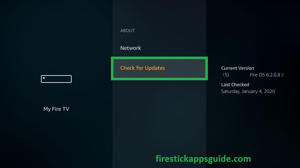 Choose Check for Updates to stop buffering on Firestick