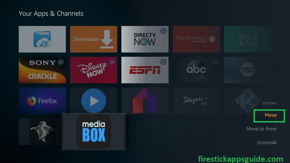Choose Move option to place the MediaBox HD on desired position in your Firestick