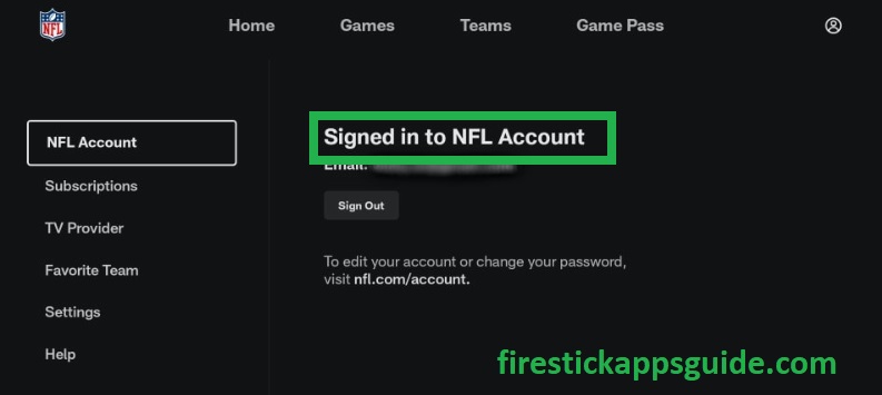  Signed in to NFL Account notification