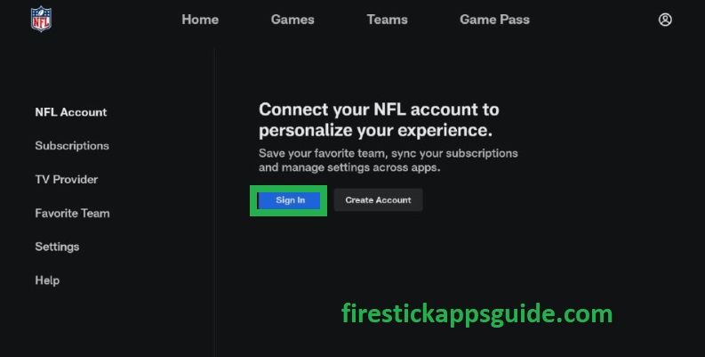 Hit the Sign In button to get NFL Game Pass