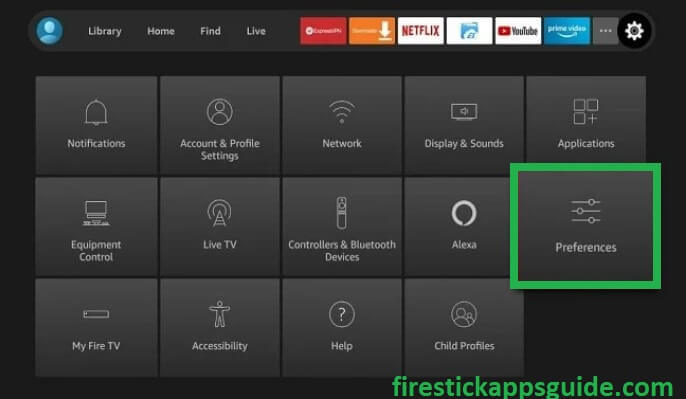 Click Preference to change the time zone on the Firestick 