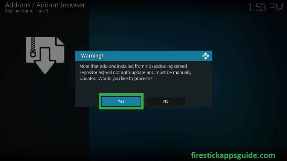 Choose Yes on the warning pop up