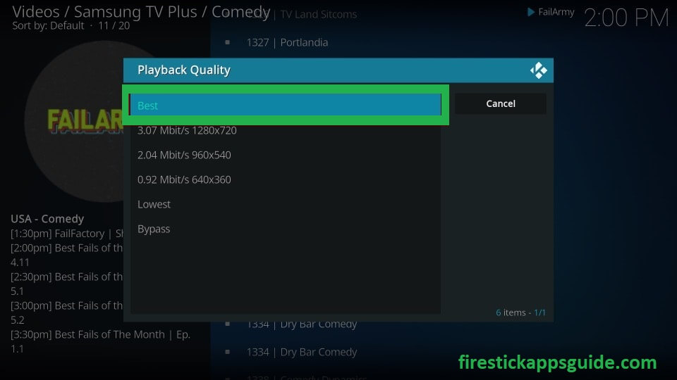 Choose the Quality to stream Samsung TV Plus on Firestick
