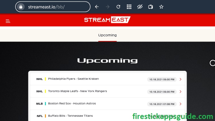 Click any matches to enjoy watching the StreamEast on Firestick