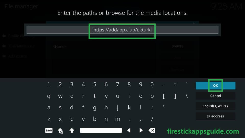 Enter the UK Turks link on Firestick 