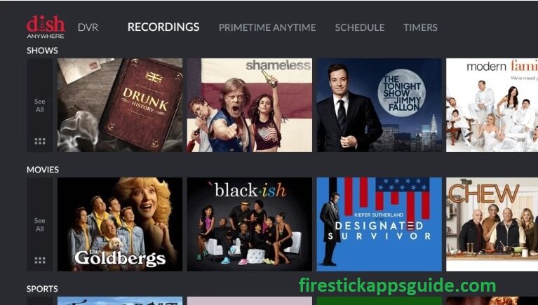 on Firestick DISH Anywhere home page view