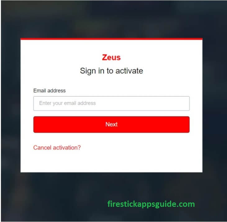 The Zeus Network Sign Page
