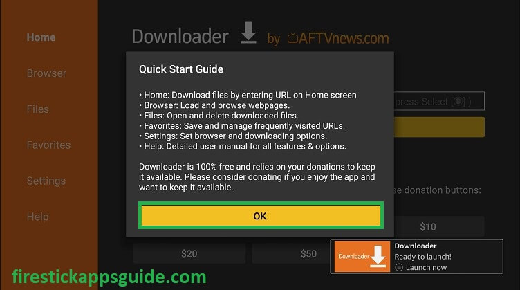 Select OK option on the Quick Smart guide