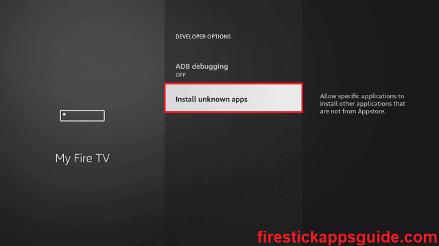 Click on Install unknown apps. TOD on Firestick