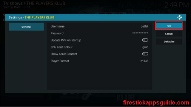 Type credentials. players klub on firestick