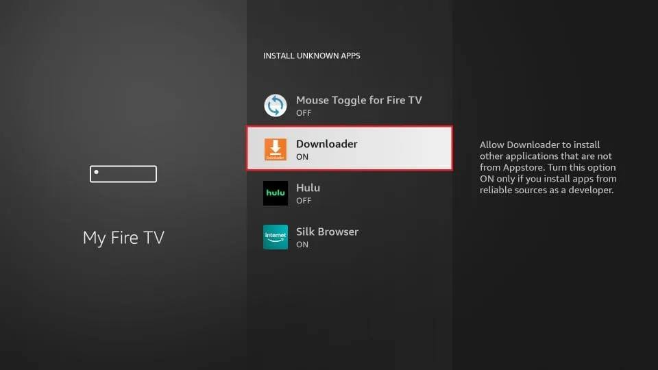 Turn on Downloader to install HD Movie Box on Firestick 
