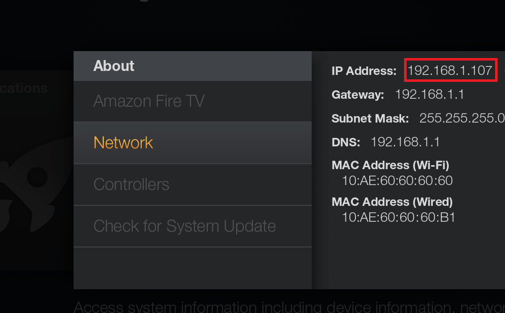 click the About option to find IP address on Firestick