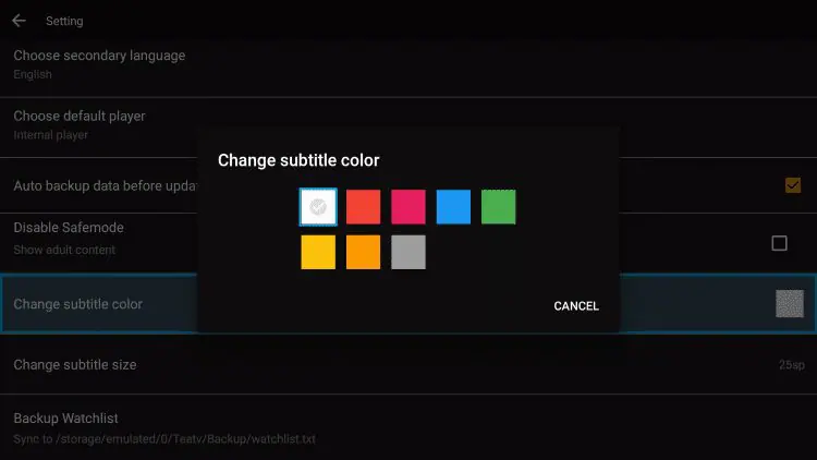 Select subtitle color