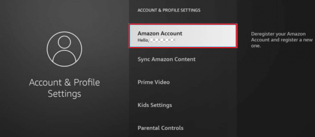 Amazon Account option mentioned in red box.