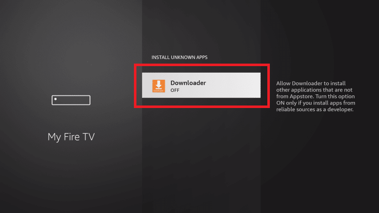 Turn on Downloader toggle to sideload OneBox HD on Firestick