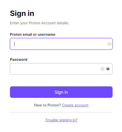 Sign in with Proton username and password