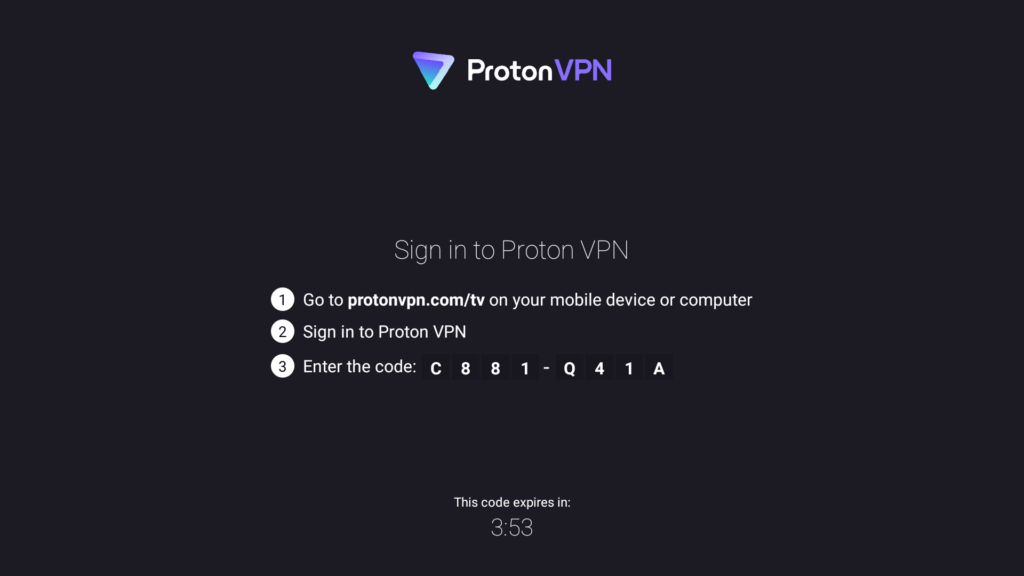 ProtonVPN welcome screen
