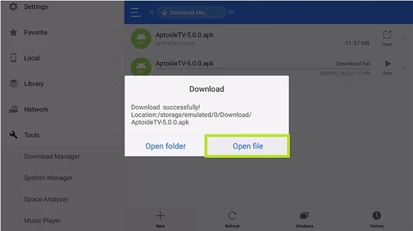 Tap Open File to download Microsoft Teams 