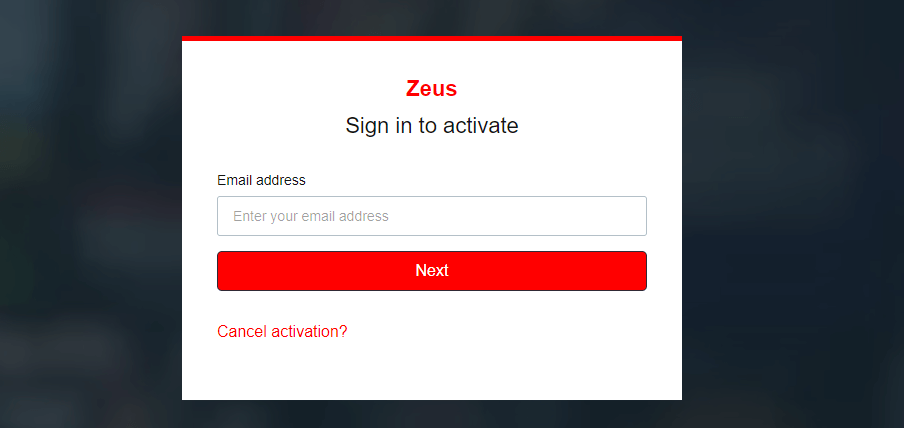 Sign in to activate the Zeus Network
