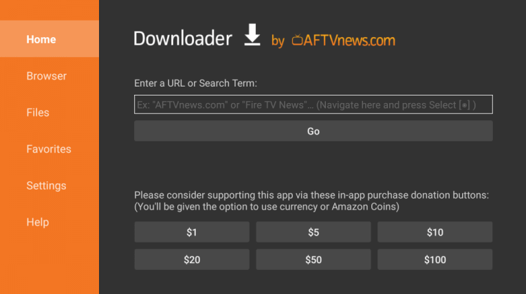 Enter the URL of TeaTV APK on the Downloader app
