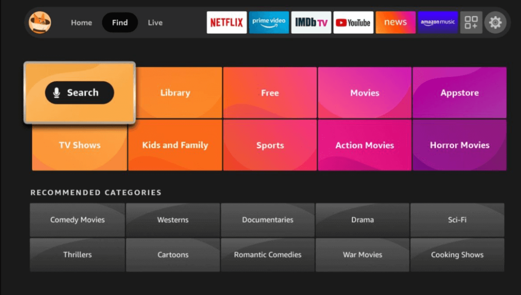 Click on the Search tile from the FireTV home page