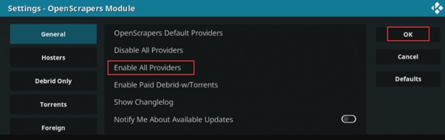 Select Enable All Providers