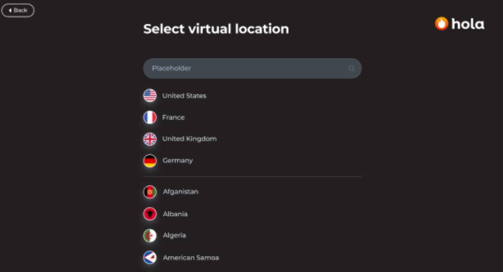 Select a server location