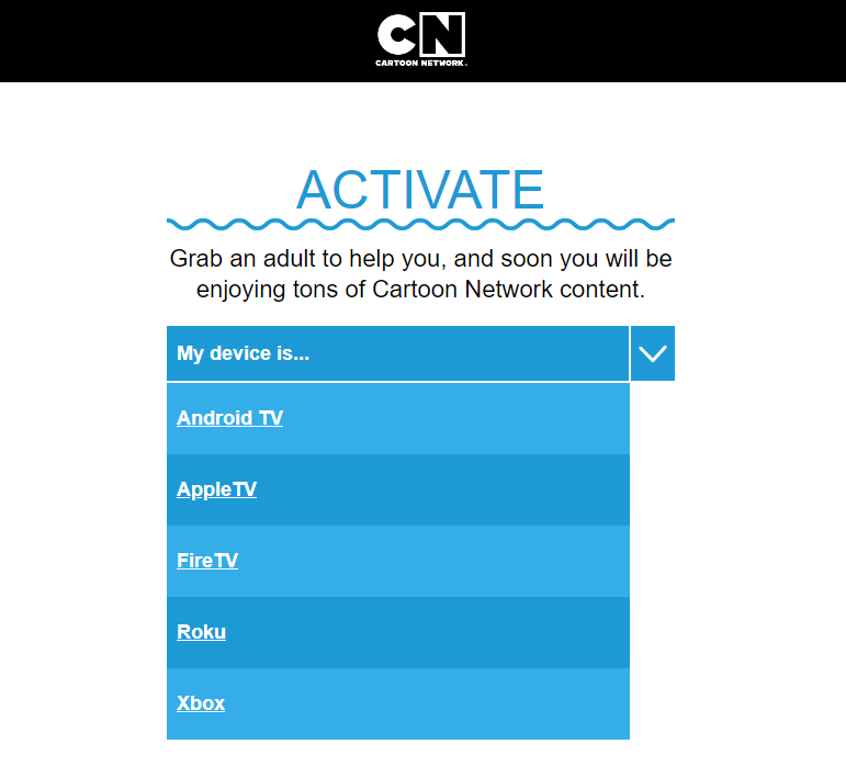 Select your Fire TV to activate Cartoon Network on Firestick