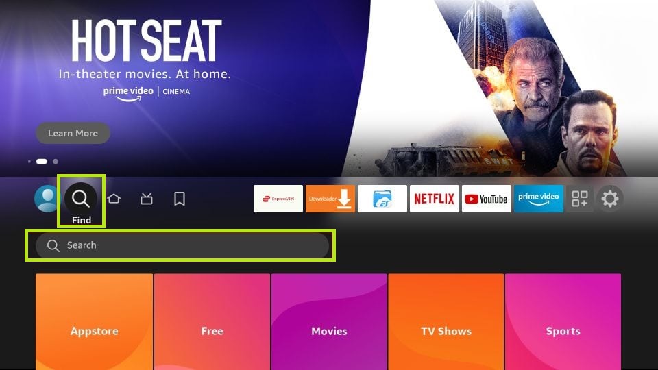 Select the Search icon to download the My5 to watch Channel 5 on Firestick