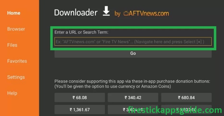 Enter the Freeview APK URL to download on Firestick