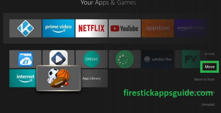 Move the Freeview app to the home screen of Firestick