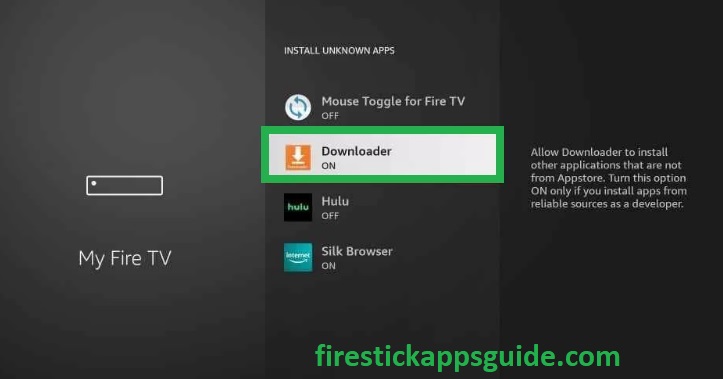 Select the Downloader app to sideload Foxtel on Firestick